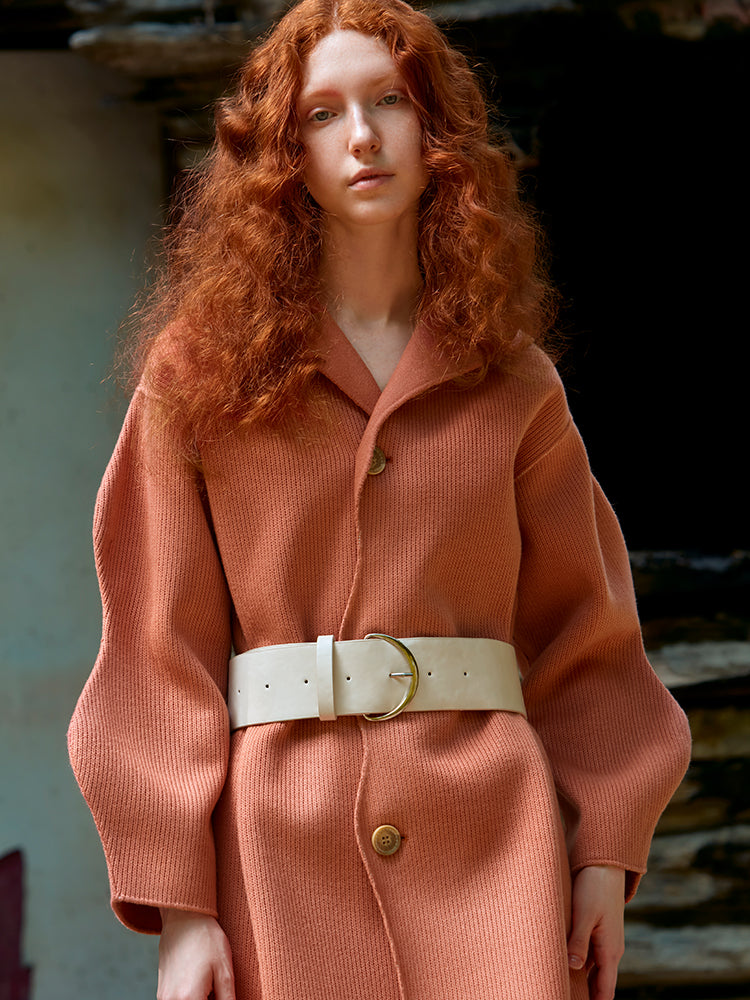 KNITTED DOUBLE FACED WOOL COAT (RED)