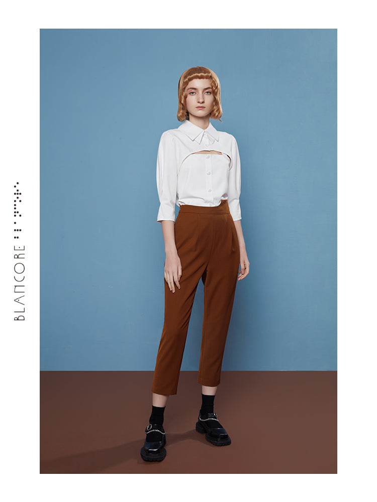 WAISTED CONSTRUCTED HIP TROUSER