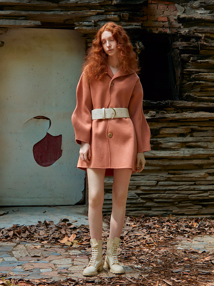 KNITTED DOUBLE FACED WOOL COAT (RED)