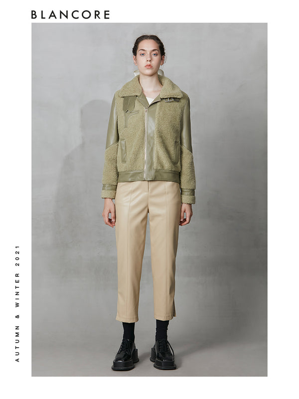 Eco-Friendly Fur Paneled Leather Jacket