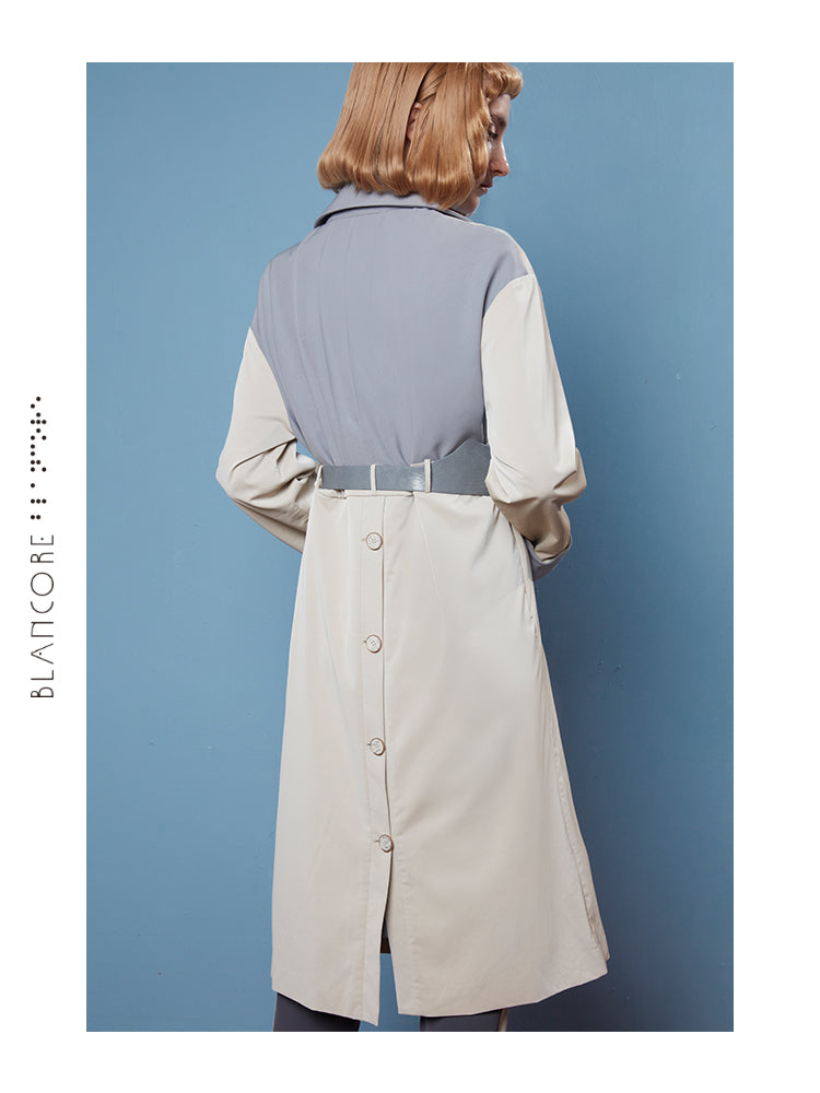 COLOR BLOCK MESH PANELLED COAT