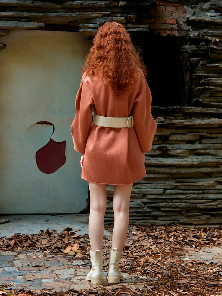 KNITTED DOUBLE FACED WOOL COAT (RED)