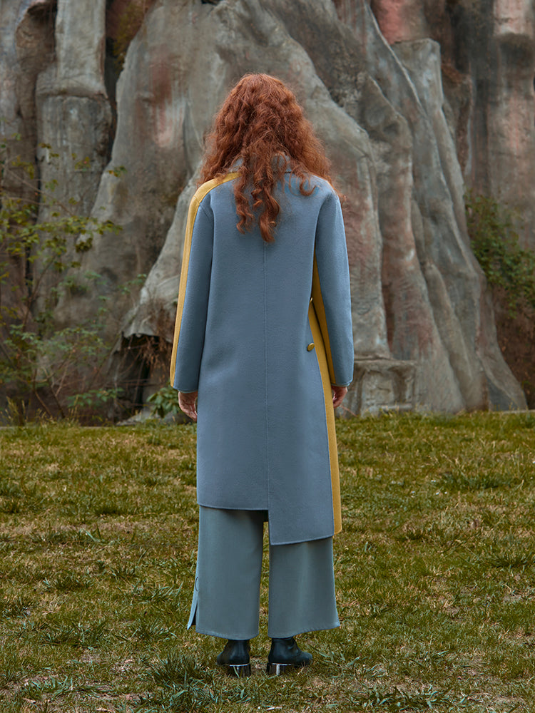 COLOR BLOCK ASYMMETRICAL WOOL COAT