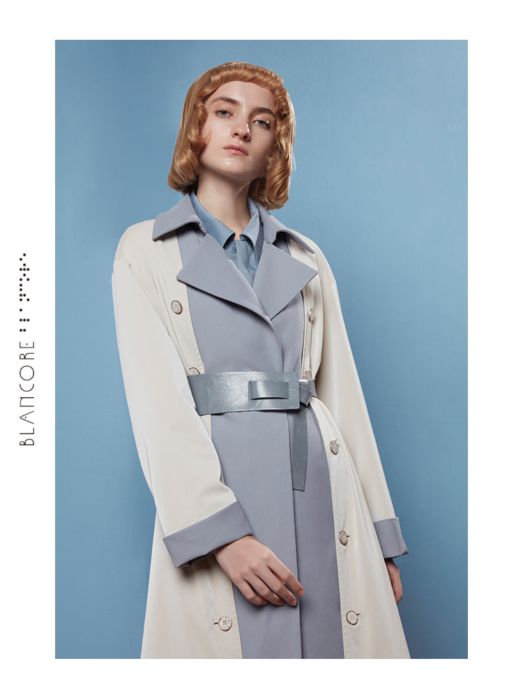 COLOR BLOCK MESH PANELLED COAT