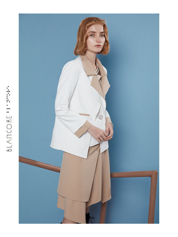 RECONSTRUCTED COLOR BLOCK COLLAR BLAZER