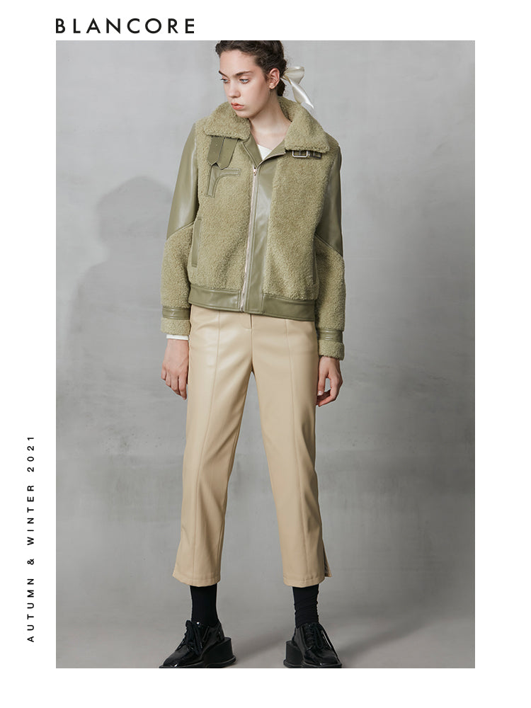Eco-Friendly Fur Paneled Leather Jacket