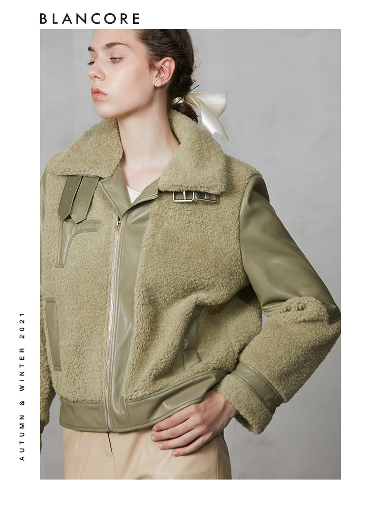 Eco-Friendly Fur Paneled Leather Jacket