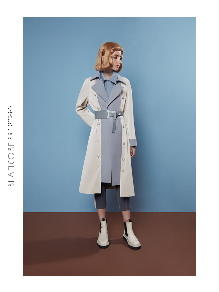 COLOR BLOCK MESH PANELLED COAT