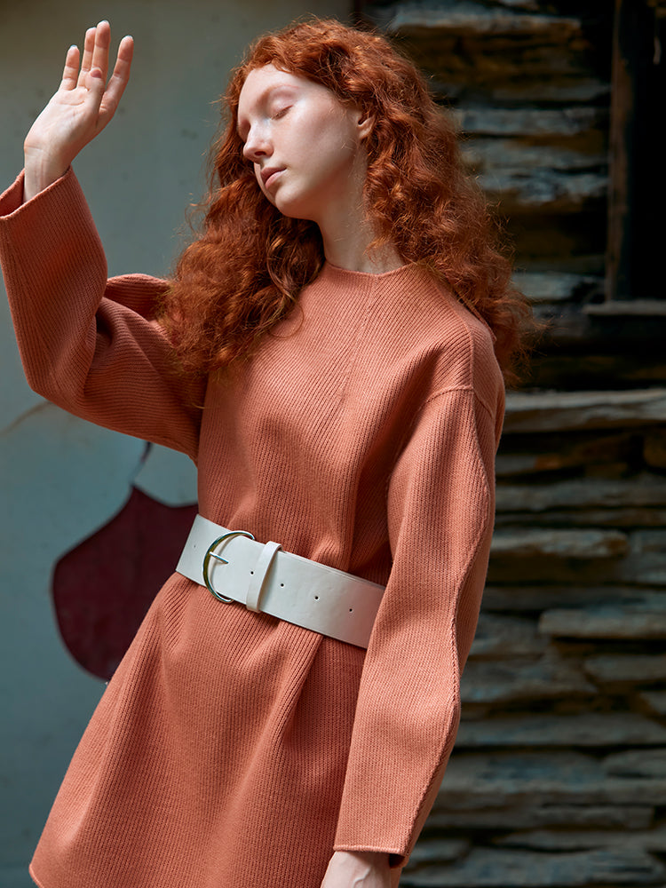 KNITTED DOUBLE FACED WOOL COAT (RED)