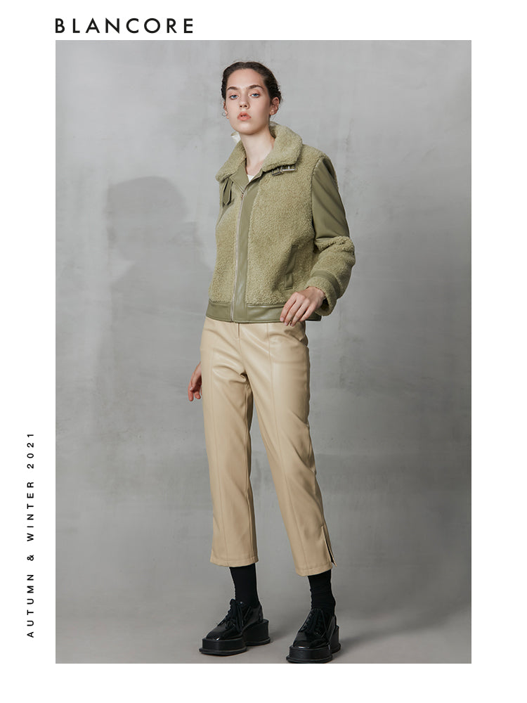 Eco-Friendly Fur Paneled Leather Jacket