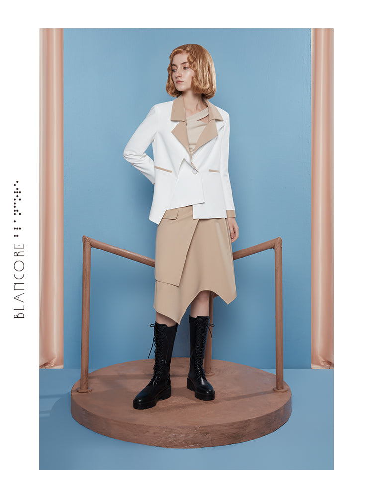 RECONSTRUCTED COLOR BLOCK COLLAR BLAZER