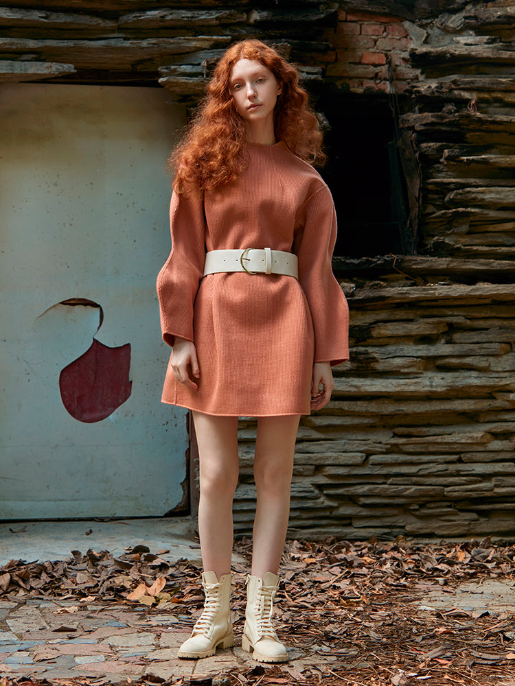 KNITTED DOUBLE FACED WOOL COAT (RED)