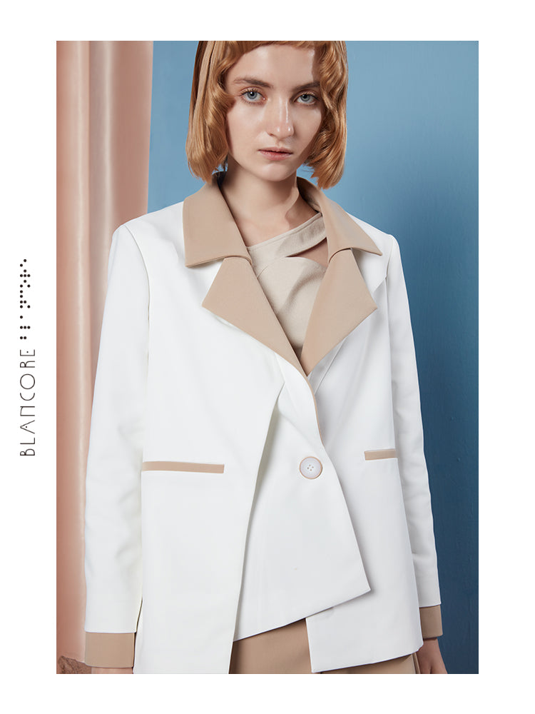 RECONSTRUCTED COLOR BLOCK COLLAR BLAZER