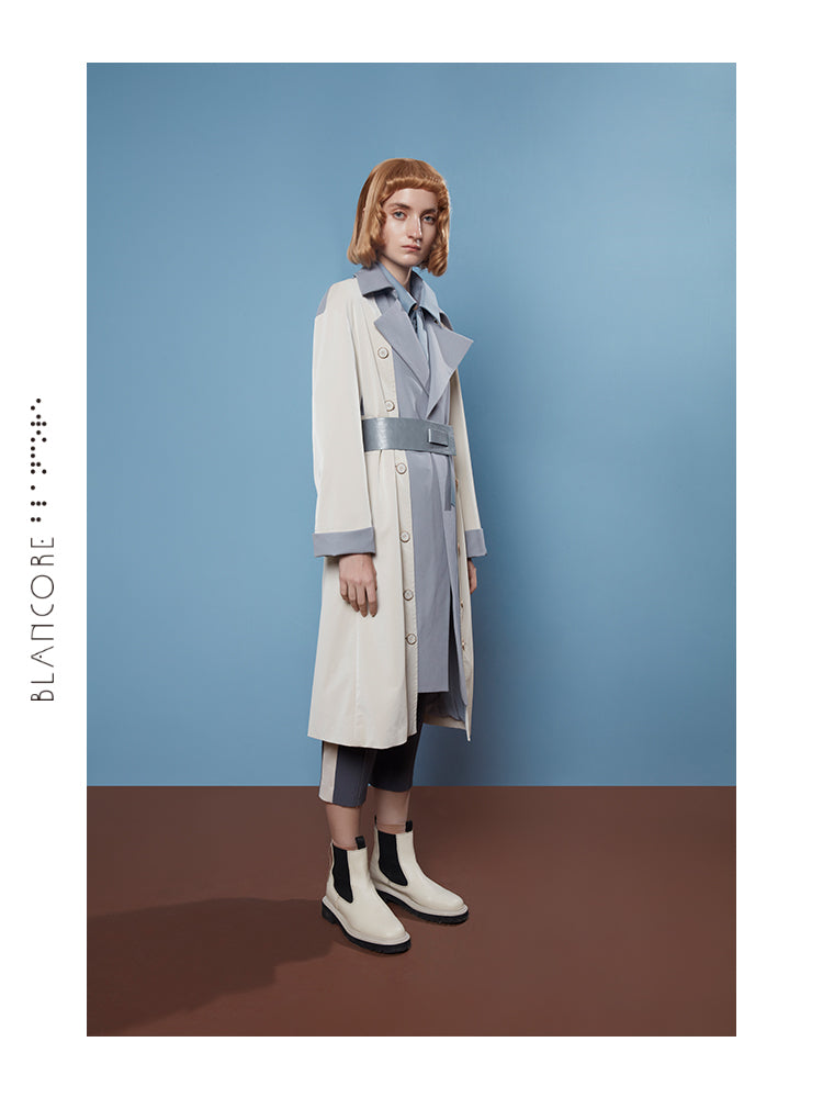 COLOR BLOCK MESH PANELLED COAT
