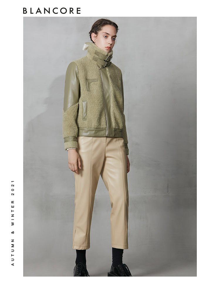 Eco-Friendly Fur Paneled Leather Jacket