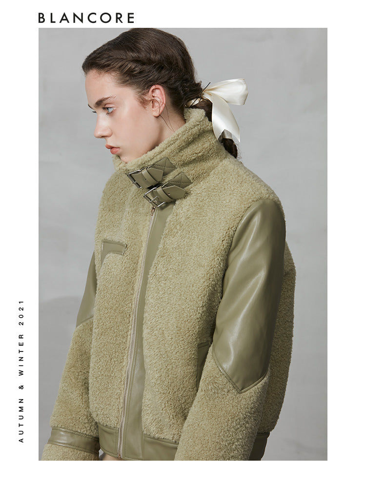 Eco-Friendly Fur Paneled Leather Jacket