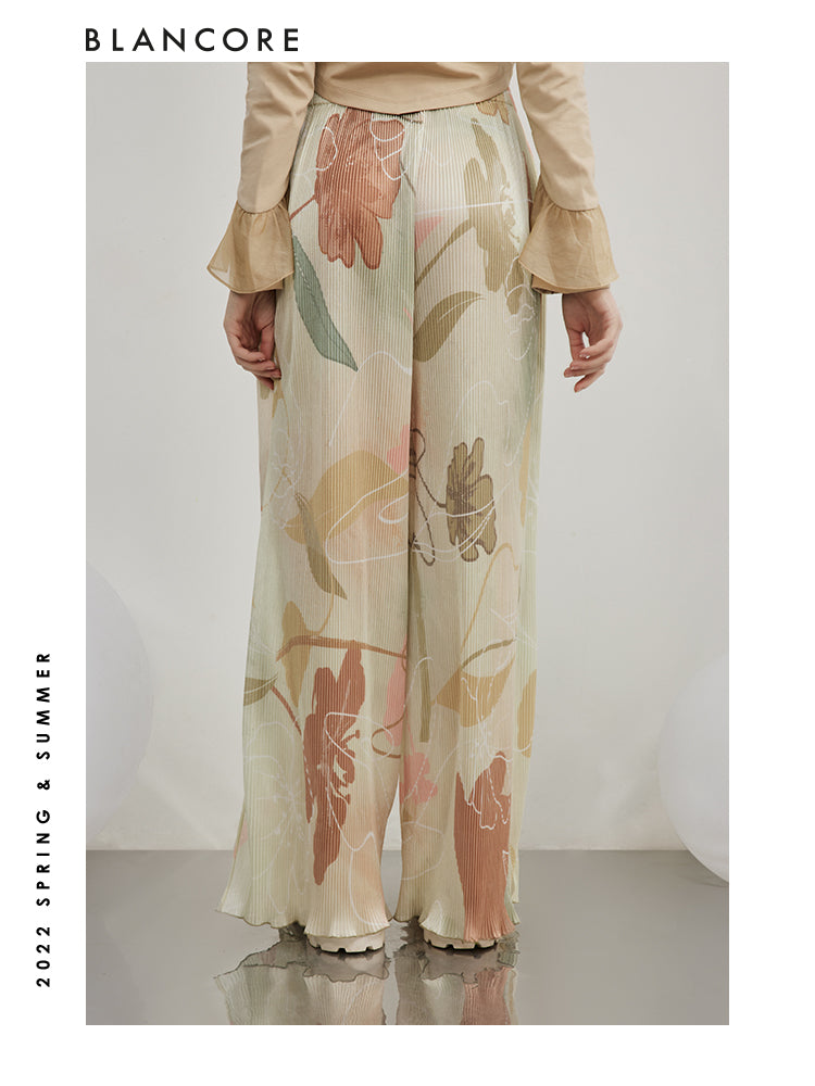 Printed Pleated Trousers