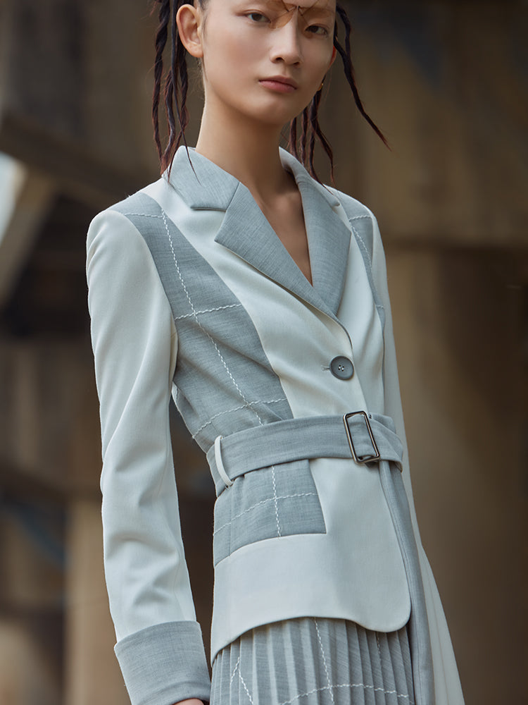 ASYMMETRICAL COLOR BLOCK BLAZER STYLE DRESS