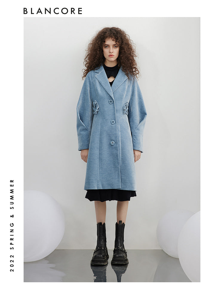 Mid-Length Trench Coat With Waist Ruffle Design