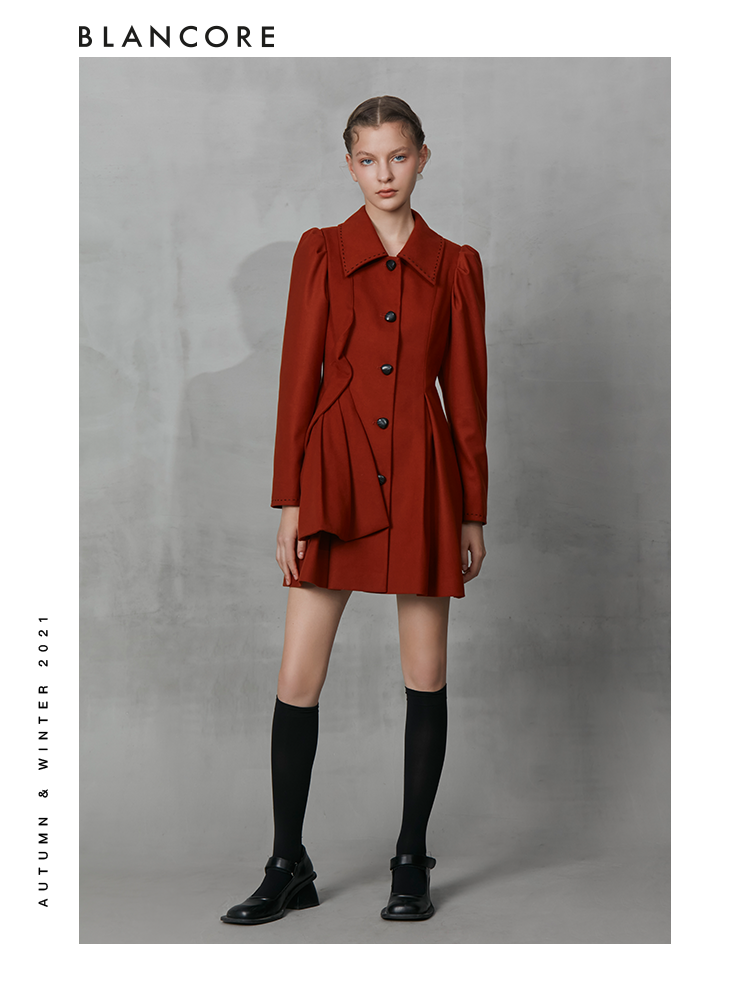 Slim Waist Trench Coat With Ruffle Trim Detail