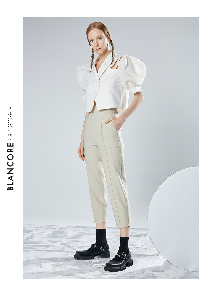 WAISTED RECONSTRUCTED TROUSERS