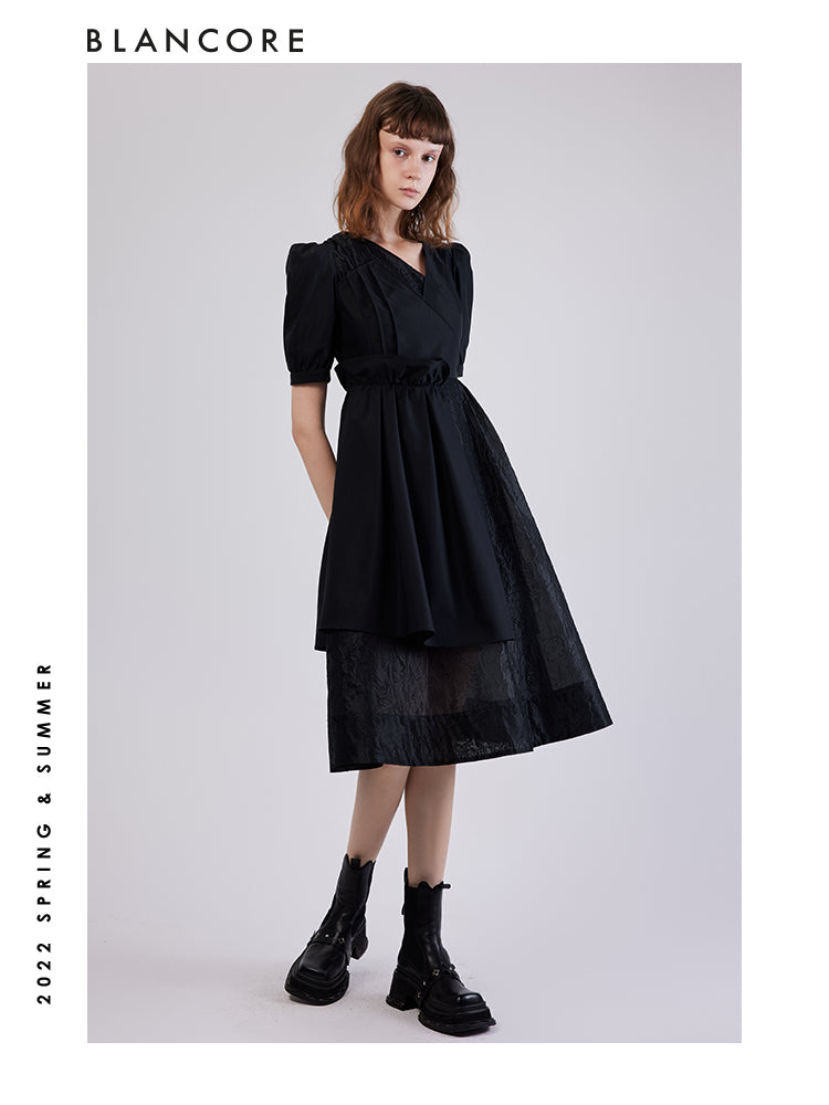 Asymmetrical Veil Layred Wrap Dress
