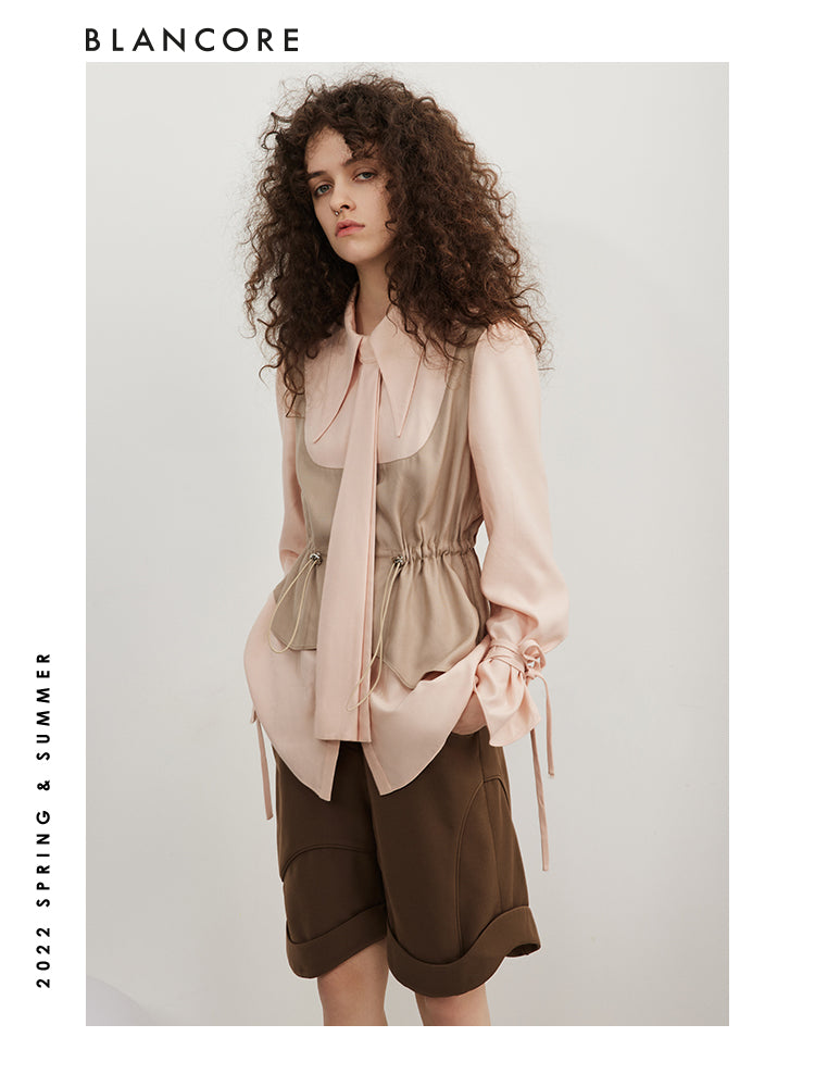Vintage Drawstring Color Block Shirt