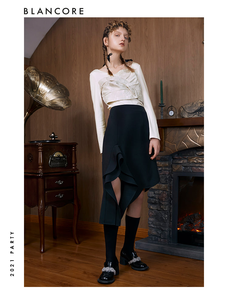 Asymmetrical Layered Ruffle Split Skirt