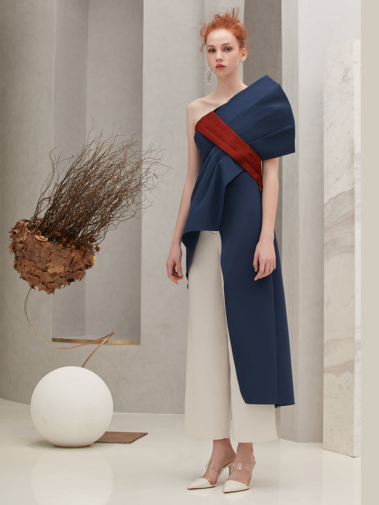 Asymmetric Dress with Fold Detail