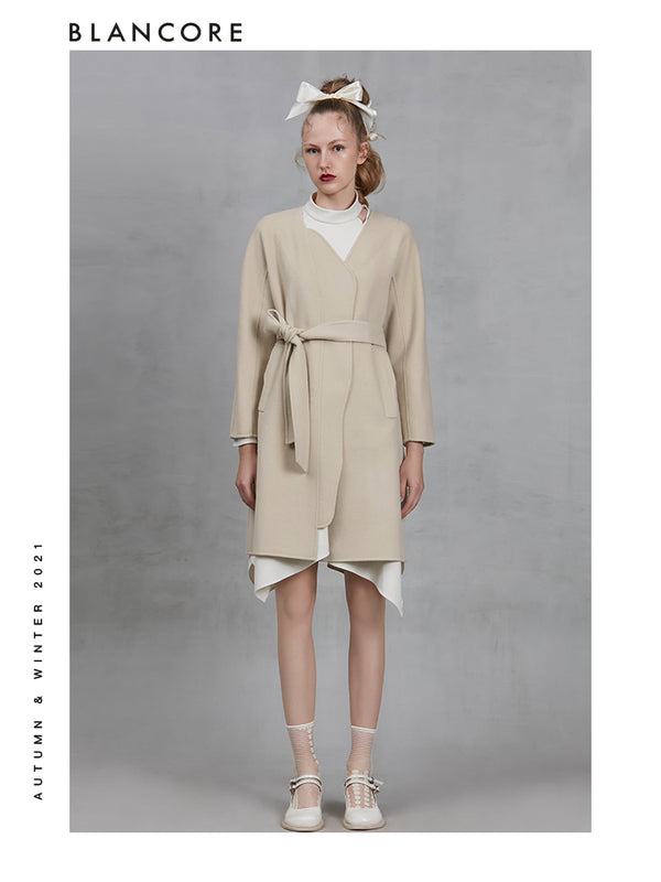 Asymmetric Belted Wool Coat