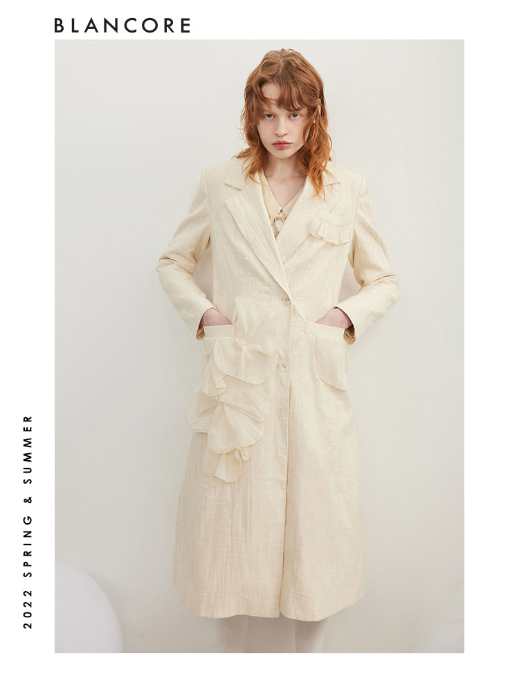 Embroidered Trench Coat With Patch Design
