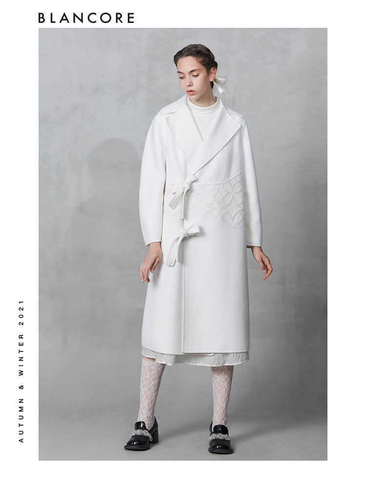 Off-white Floral Detail Embroidered Wool Coat