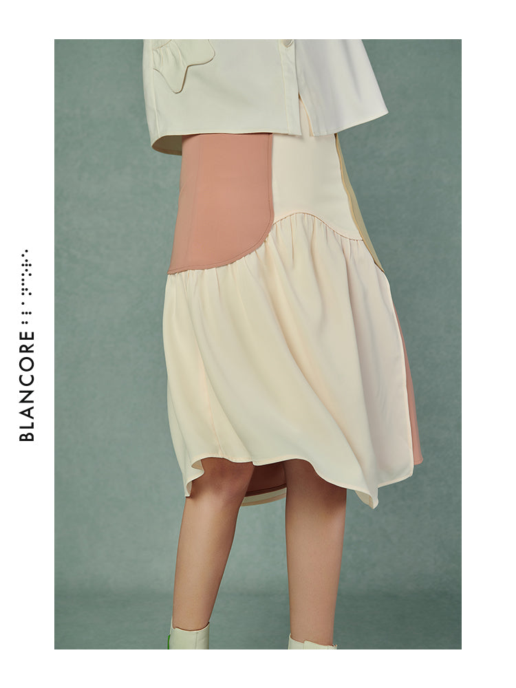 CURVED SPLIT COLOR BLOCK SKIRT