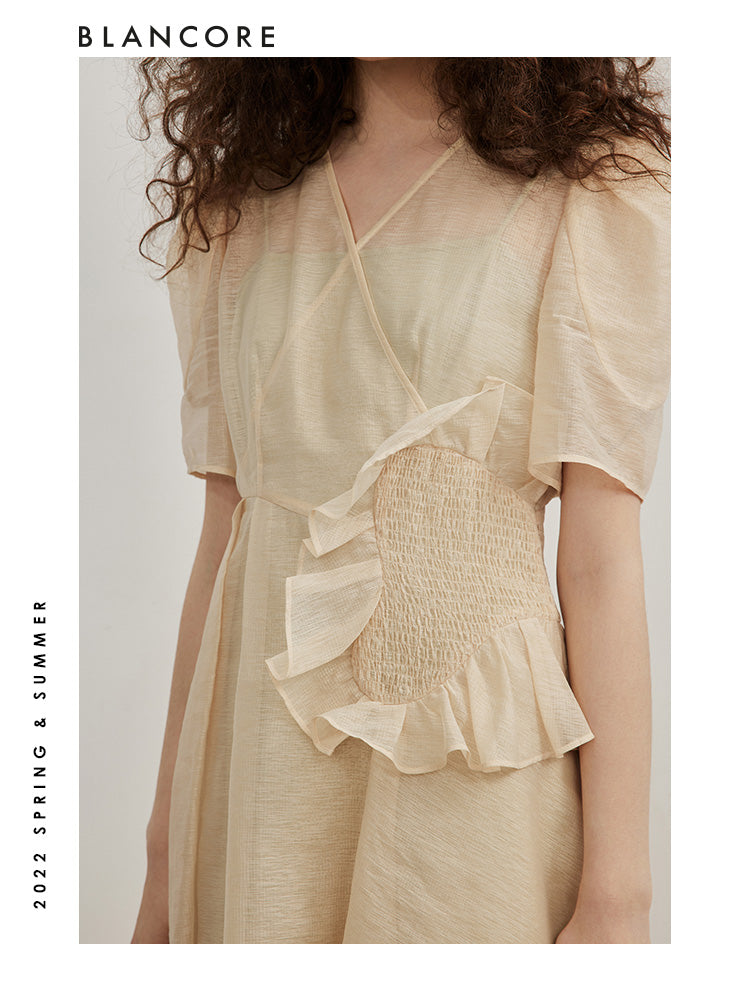 Two-Piece Wrapped Mesh Dress with waist detail