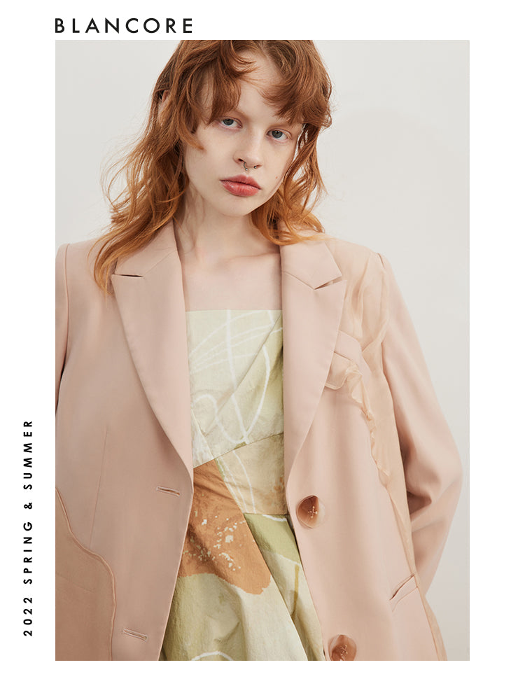 Asymmetrical Mesh Paneled Blazer