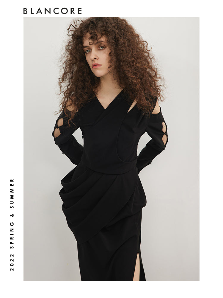 Asymmetrical Hollow-Out Slit Dress