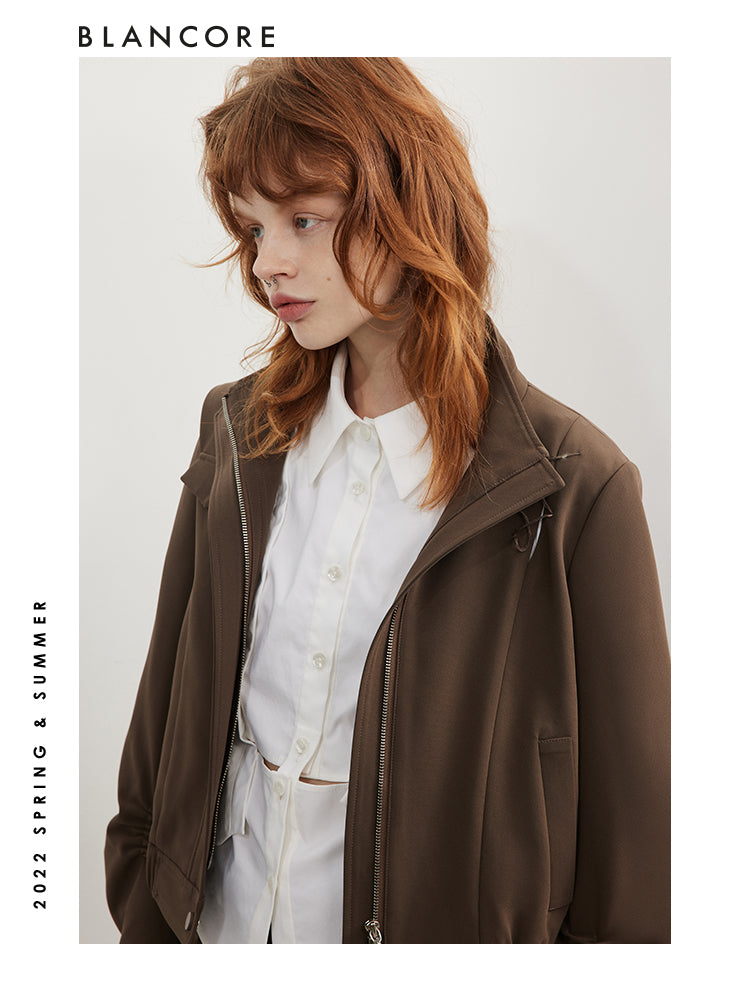 Cropped Jacket With Asymmetrical Hem