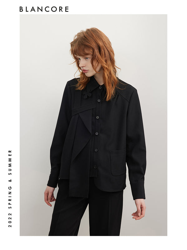 Black Asymmetrical Pleated Blouse