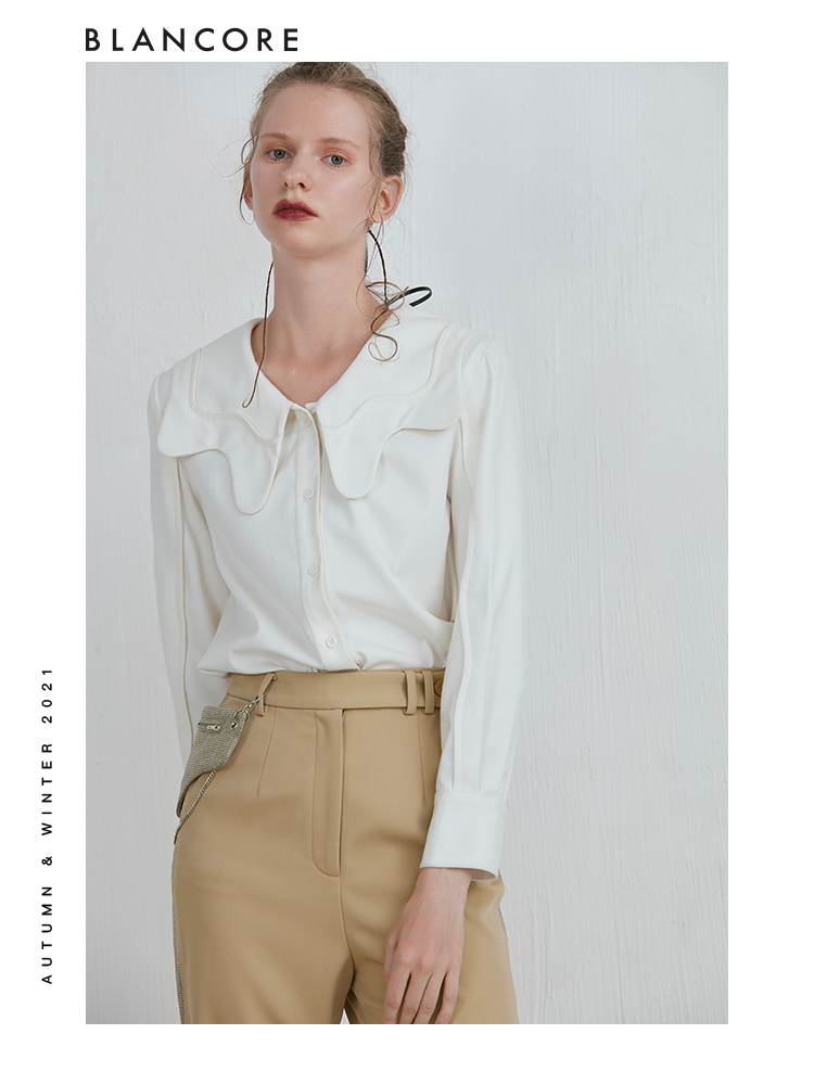 White Blouse With Curved Collar