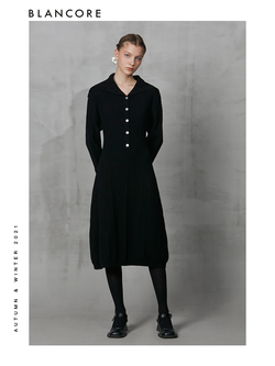 Lapel Slim Waist Knit Dress