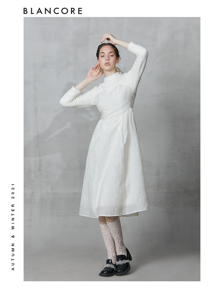 Long Sleeve Panelled Wool-Blend Puffy Dress