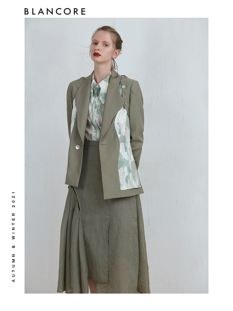 Asymmetrical Blazer With Detachable Sleeve