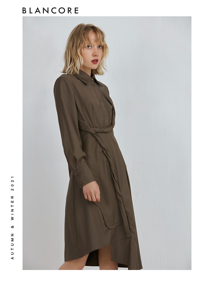 Long Sleeve Dress With Whirling Fabric Detail