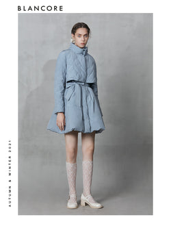 Layered Down Coat With Waist Detail
