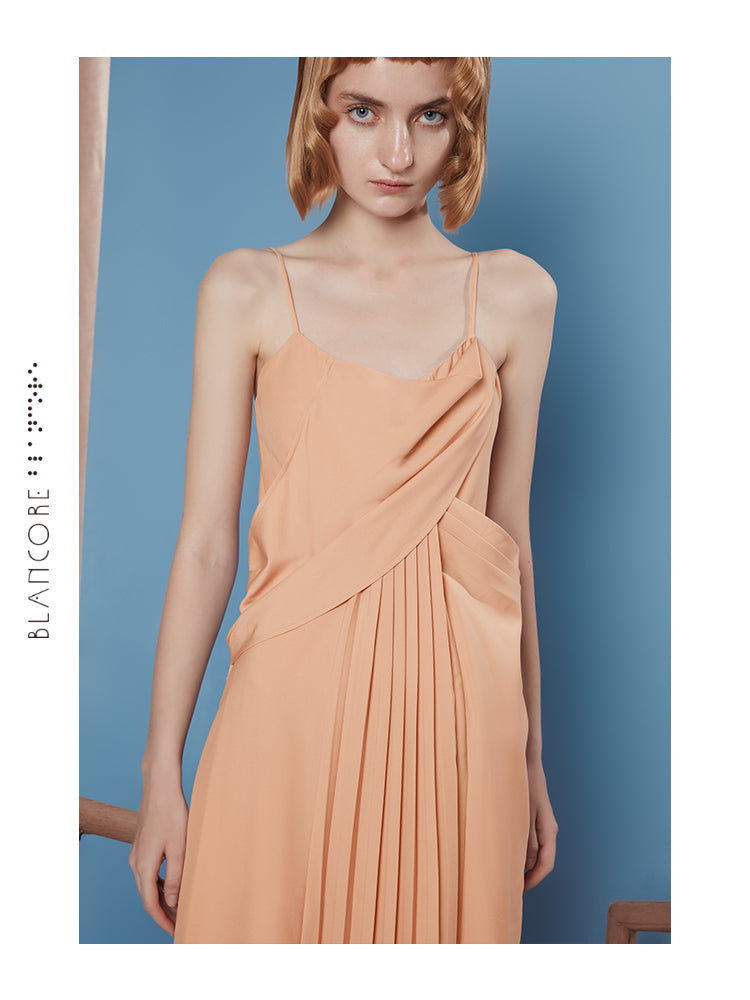INTERSPERSED PLEATED SLIP DRESS