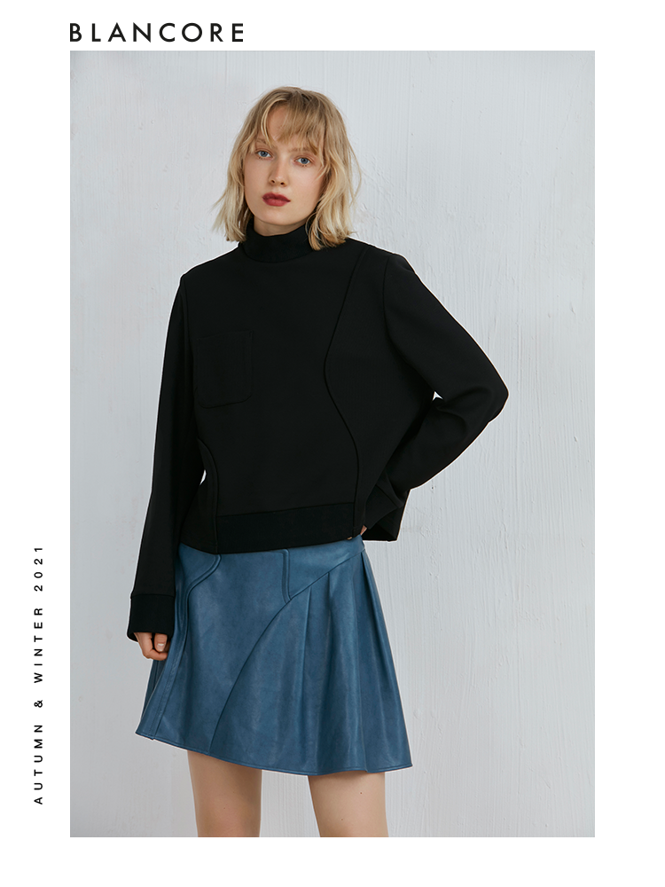 Vintage Blue Leather Pleated Skirt