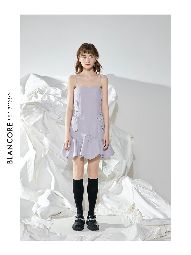 ASYMMETRICAL DECORATIVE STRAP DRESS