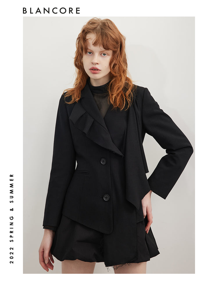 Asymmetrical Blazer With Ruffle