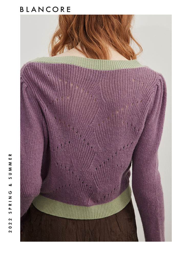 Two-Piece Camel Hair Top with puff sleeves