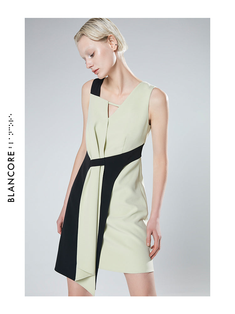 ASYMMETRICAL COLOR BLOCK DRESS